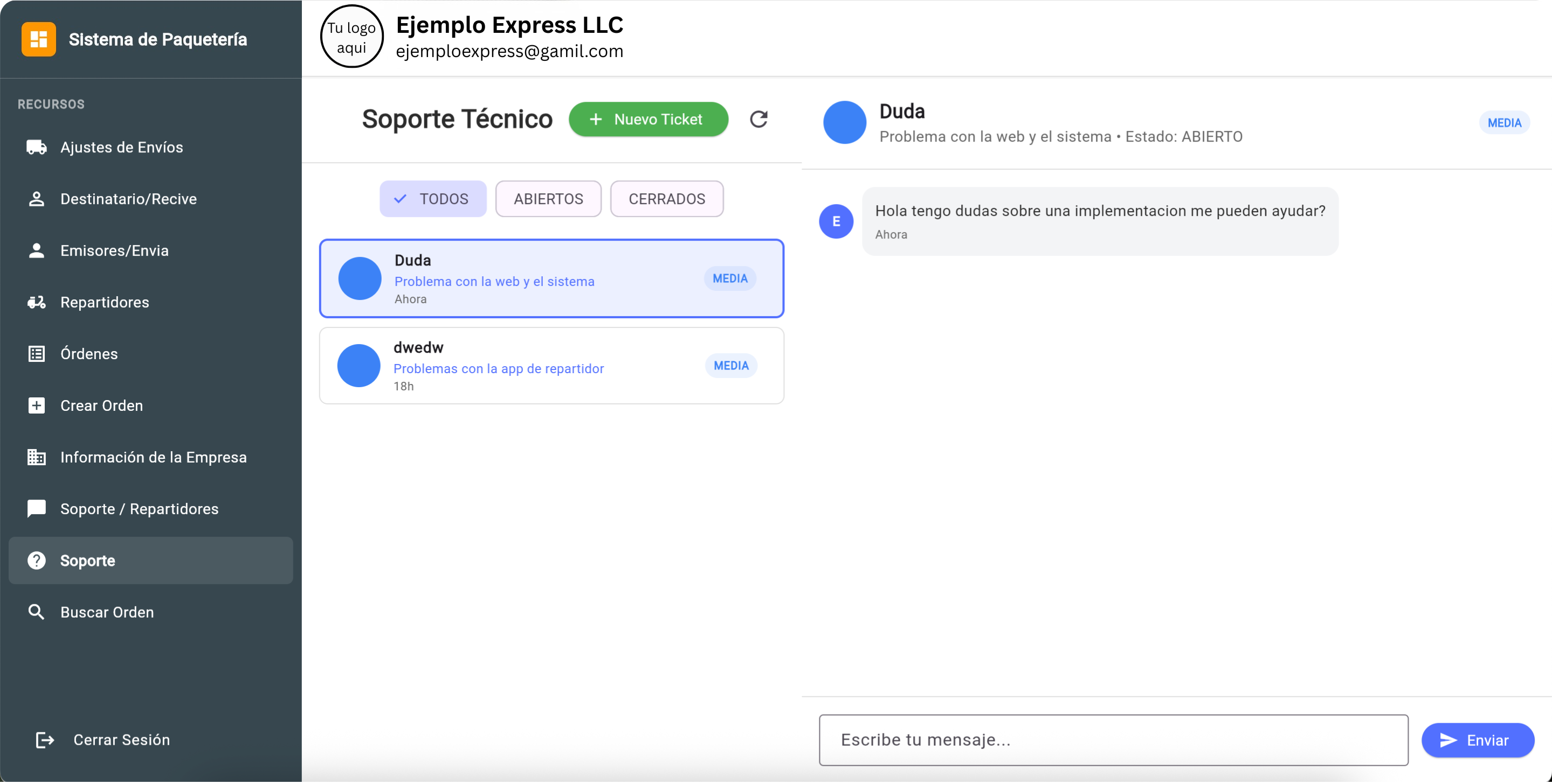 Chat Soporte - Empresas
